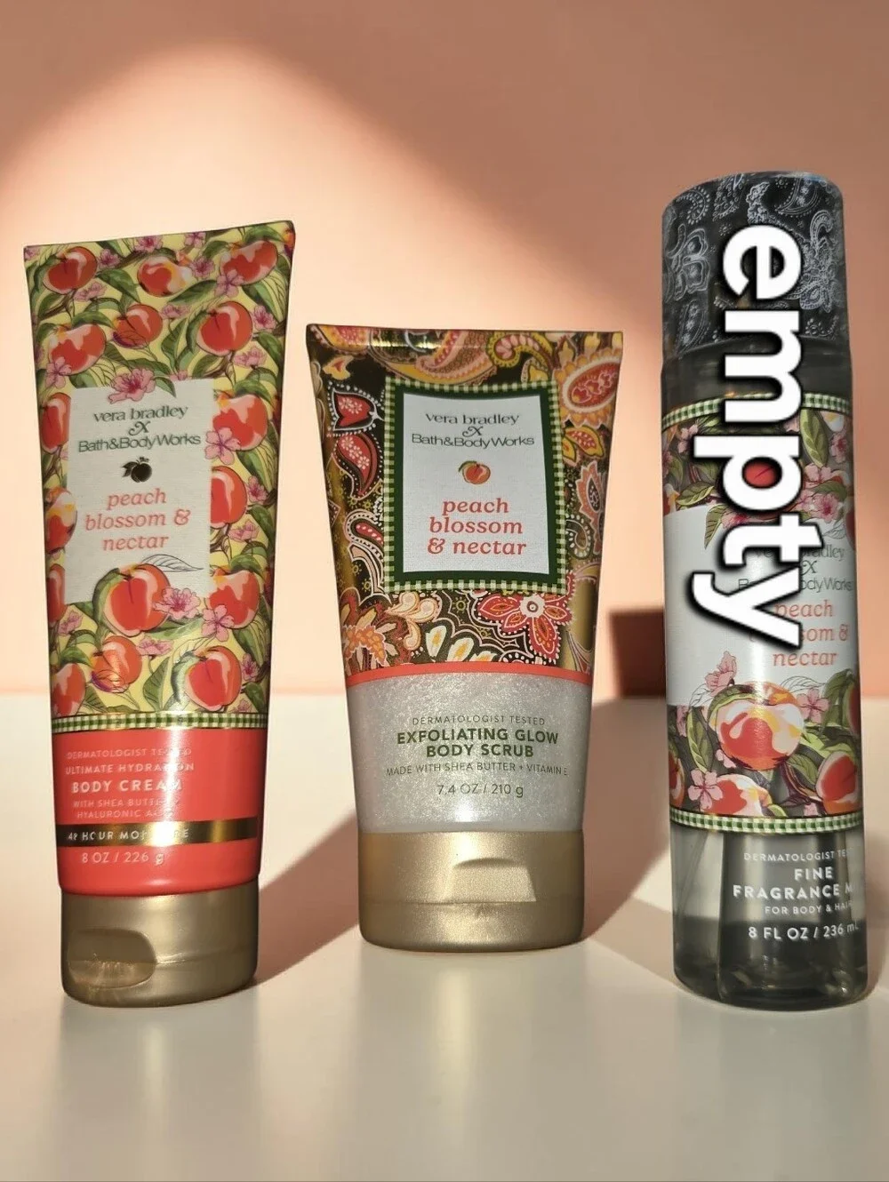 NEW Bath & Body Works x Vera Bradley Peach Blossom & Nectar 3-Piece Set